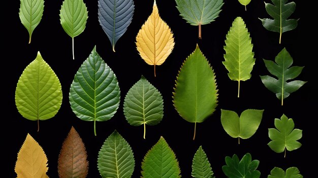 Collection de feuilles d'automne isolées sur fond blanc Mise à plat vue de dessus AI générative