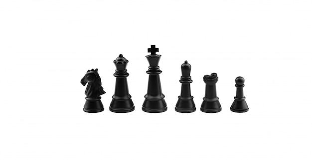 Collection d&#39;une figurines d&#39;échecs noir isolé sur fond blanc.