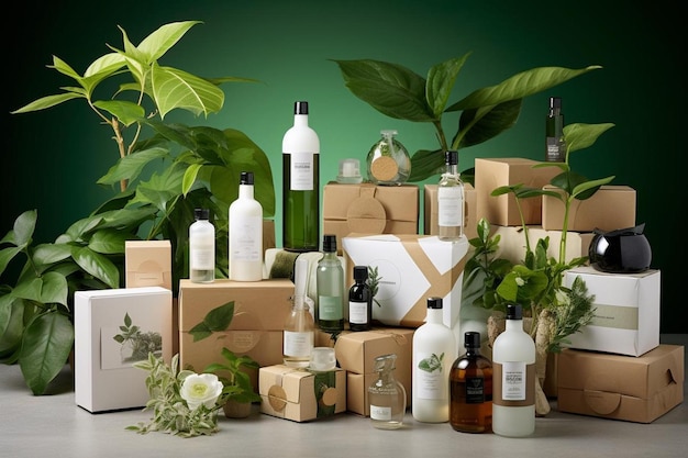 Photo une collection de flacons de parfums et de plantes