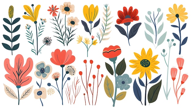 une collection de fleurs et de feuilles colorées