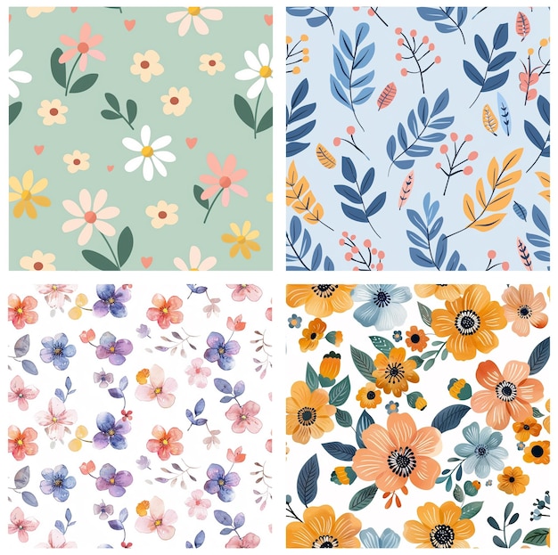 une collection de fleurs et de feuilles colorées