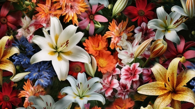 Une collection de fleurs de jardin colorées générées par l'IA