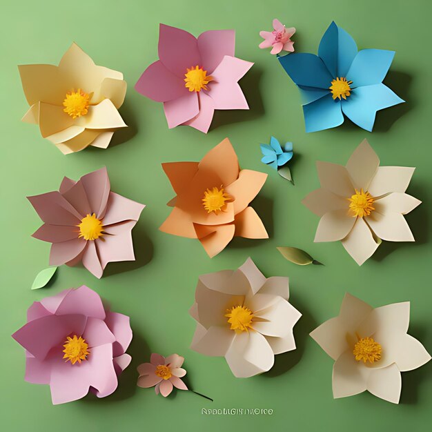 Photo une collection de fleurs en papier avec une image d'une fleur sur le fond