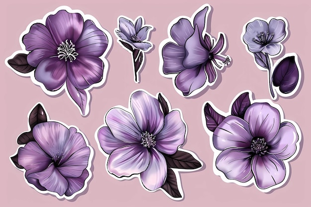 collection de fleurs violettes sur fond blanc