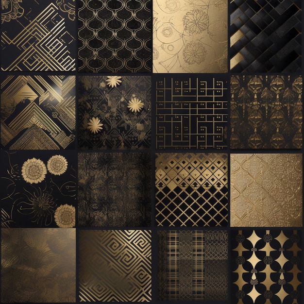 Une collection de fonds dorés et noirs avec différents motifs.