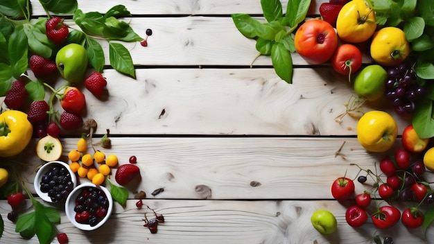 Une collection de fruits et de baies sur une planche de bois AI générative