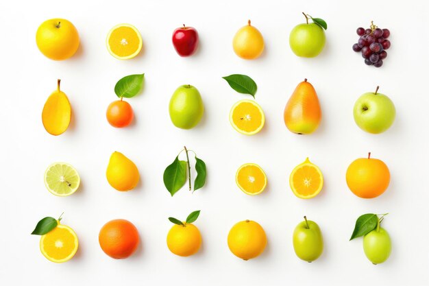 Une collection de fruits colorés aux teintes vives sur le blanc