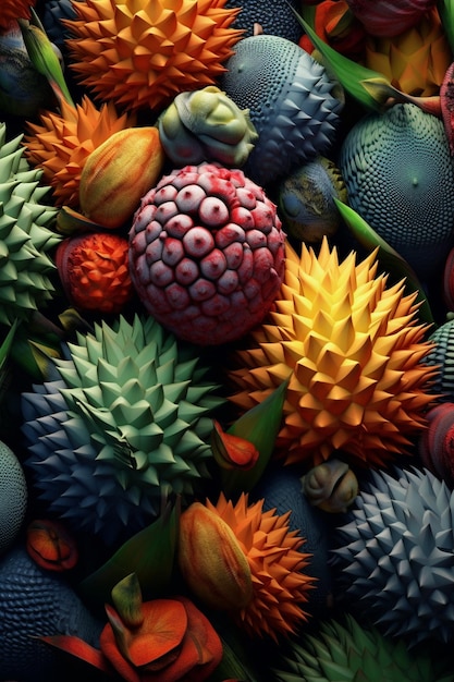 une collection de fruits colorés issus de la collection des fruits du monde.