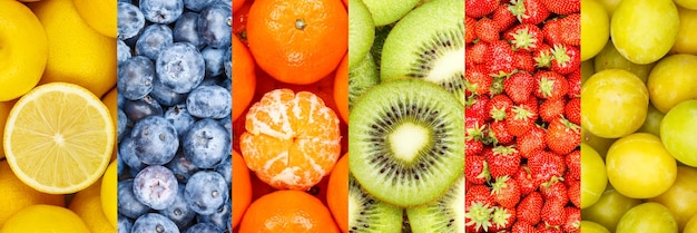 Collection de fruits fond de collage de fruits avec des fraises fraises baies de citron baies