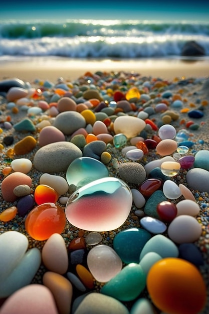 Une collection de galets sur une plage.