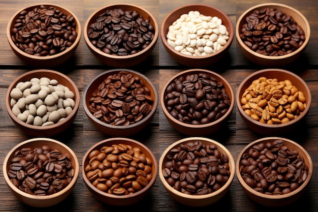 Une collection de grains de café internationaux de différentes régions du monde