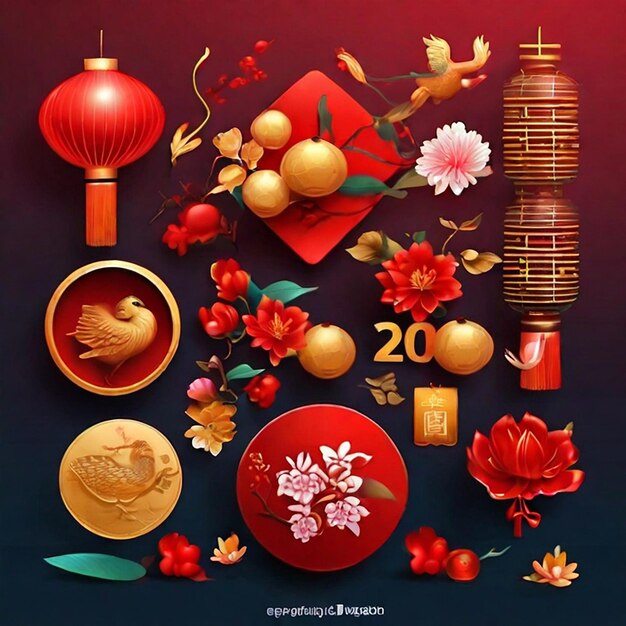Photo collection gratuite d'éléments réalistes vectoriels du nouvel an chinois