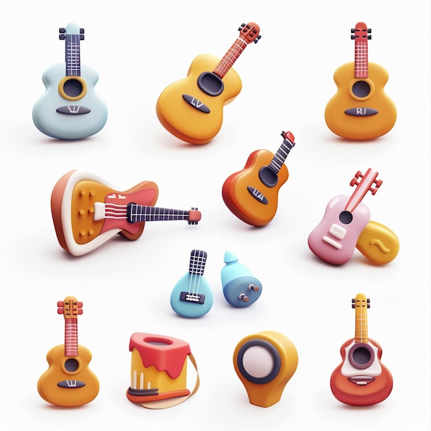 Photo une collection de guitares colorées dont une avec une guitare