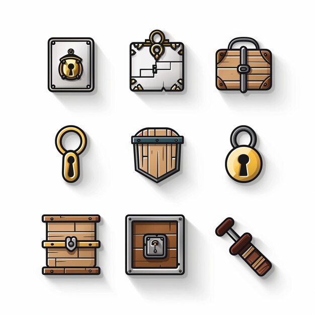 Une collection d'icônes comprenant des clés, des clés et des clés.