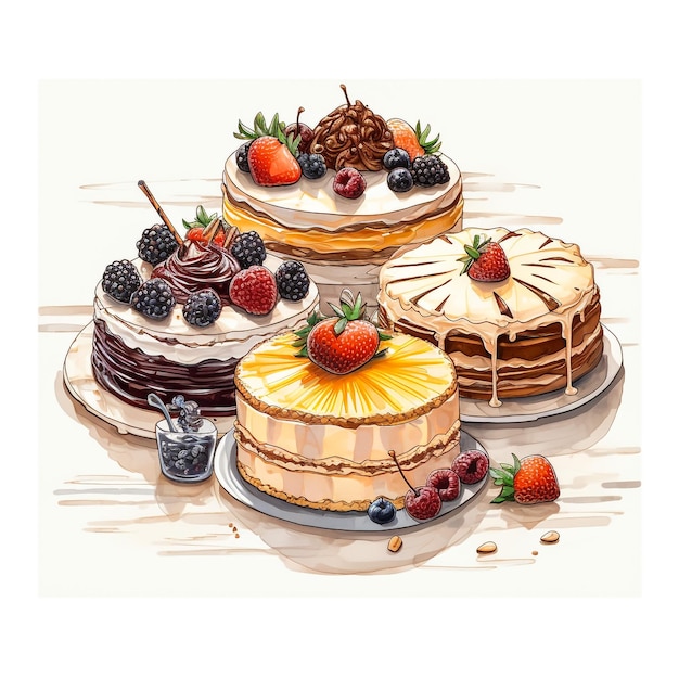 Collection d'icônes de gâteaux Illustration vectorielle de différents types de beaux gâteaurs modernes tels que le gâteau au chocolat gâteau Napoléon tiramisu Sacher eclair et gâteau au fromage Isolé sur blanc