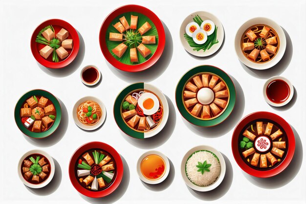 une collection d'illustrations de délicieux plats chinois adaptés aux menus ou aux bannières des restaurants