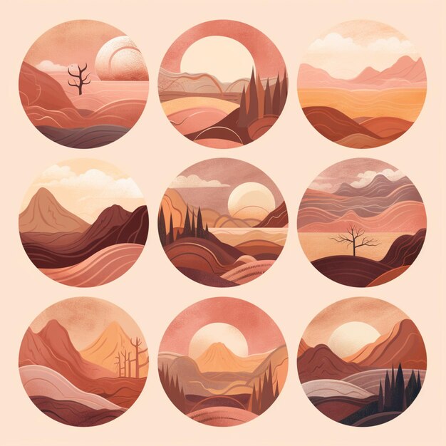 Une collection d'illustrations pour un paysage.