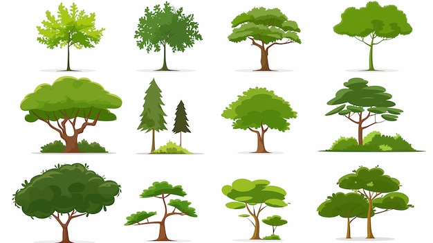 Collection d'illustrations vectorielles plates de types d'arbres