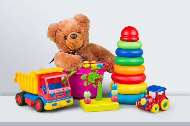 Photo collection de jouets isolée sur fond