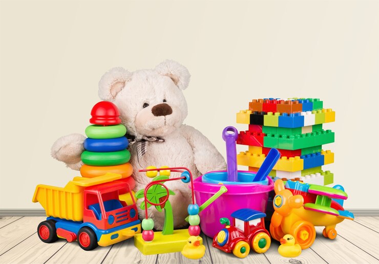 Photo collection de jouets isolée sur fond