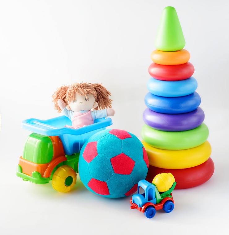 Photo collection de jouets isolés sur fond blanc