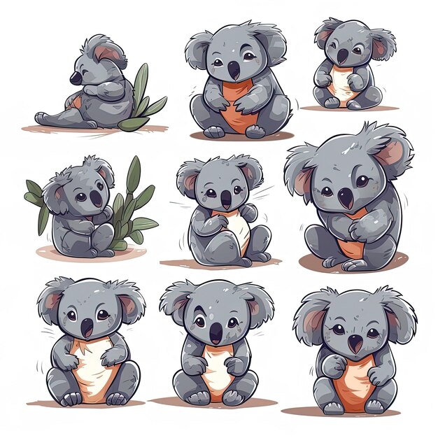 une collection de koalas avec différentes images de koalas.