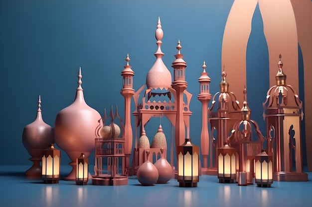 Une collection de lanternes islamiques roses et dorées