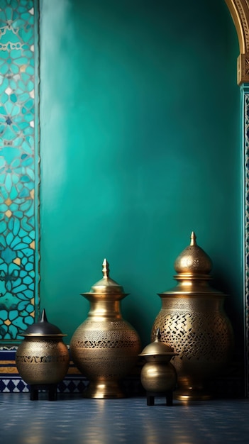 Une collection de lanternes pour le Ramadan Kareem sur fond bleu