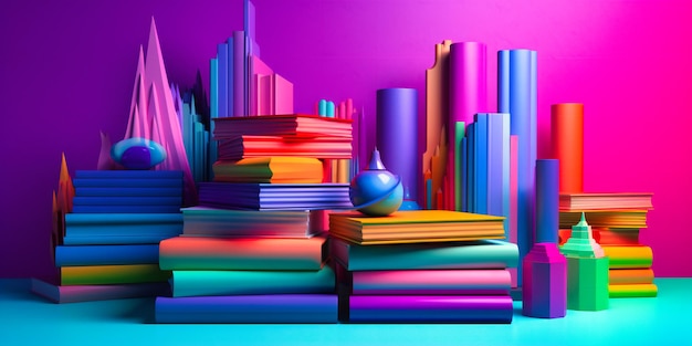 Collection de livres de couleur colorée sur fond violet