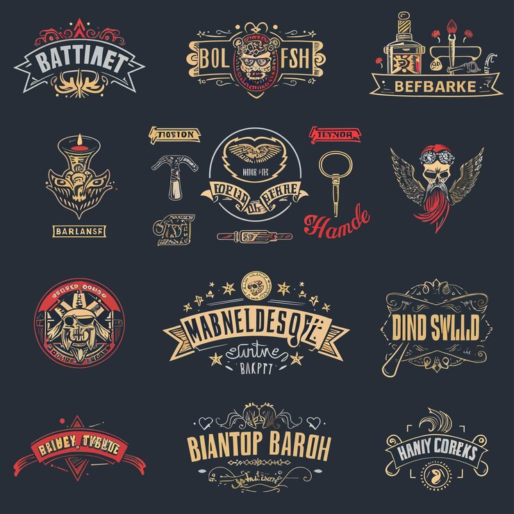 Photo une collection de logos comprenant une bière et un château