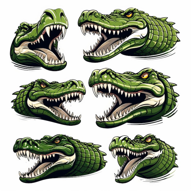 La collection de logos de crocodile, des dessins animés de têtes d'alligator dans le style de Gianni Strino