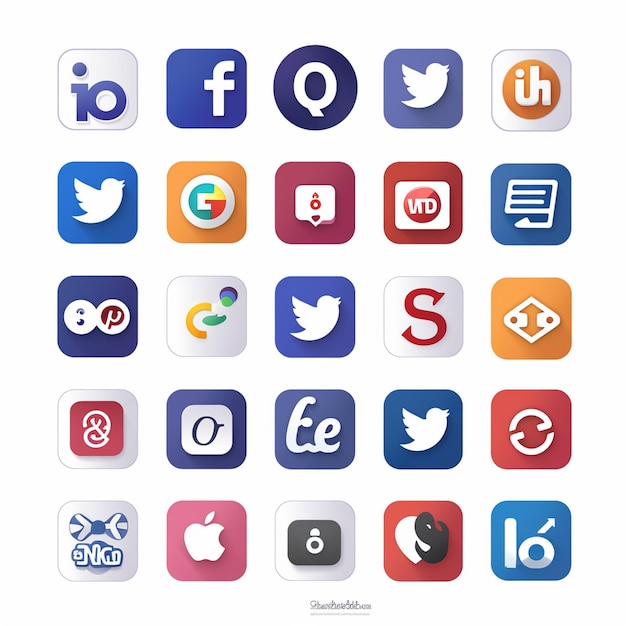 Photo collection de logos de médias sociaux dans un style plat sur un fond blanc