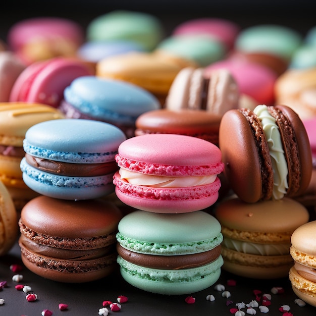 collection de macarons colorés sur table