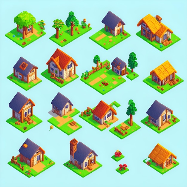 Une collection de maisons avec des toits différents et la maison sur la gauche.