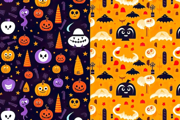 Collection de motifs d'Halloween plats dessinés à la main, réalisée avec la technologie IA générée