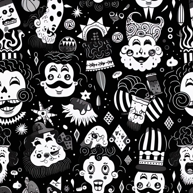 Photo une collection en noir et blanc de personnages de dessins animés avec un fond blanc