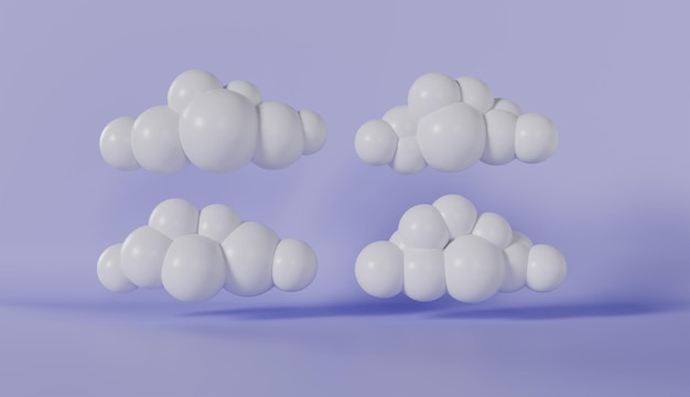 Collection de nuages blancs 3D isolés sur un fond violet