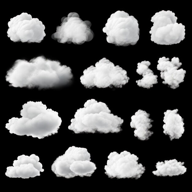 Une collection de nuages blancs sur fond noir
