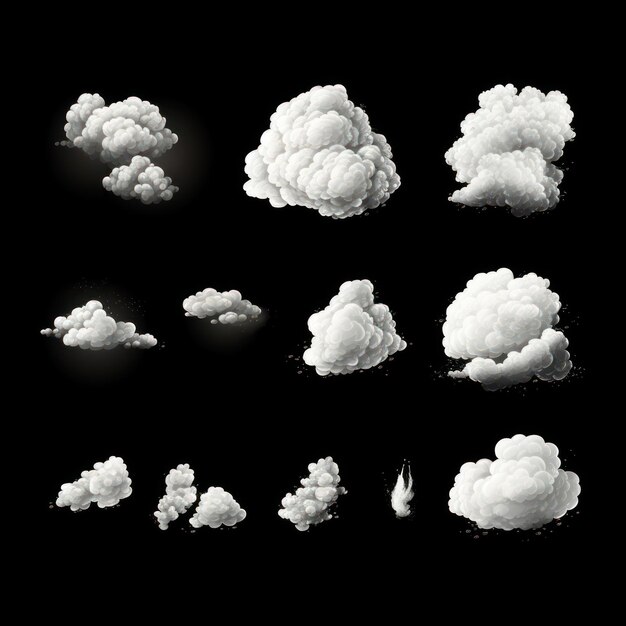 Photo une collection de nuages blancs sur fond noir