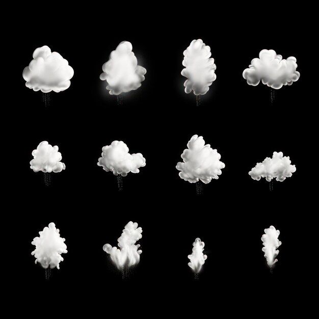 Une collection de nuages blancs sur fond noir