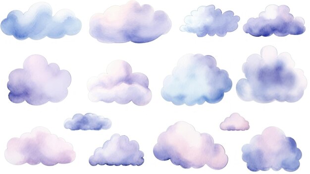 Collection de nuages simples en couleurs pastel générée par l'IA