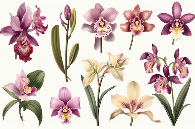 Une collection d'orchidées de différentes couleurs.