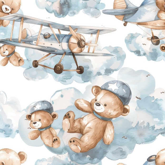 Photo une collection d'ours en peluche et d'avions avec les mots ours en peluque en bas