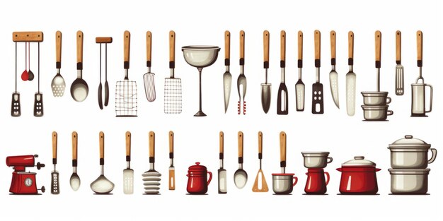 Photo collection d'outils de cuisine bordée en blanc