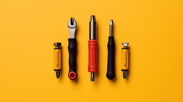 Photo une collection d'outils sur fond jaune