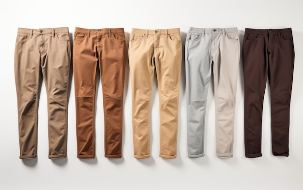 Photo collection de pantalons chinos élégants et colorés isolés sur fond blanc