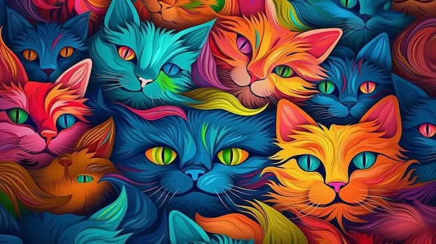 Collection de papiers peints artistiques avec coups de pinceau félins et chats