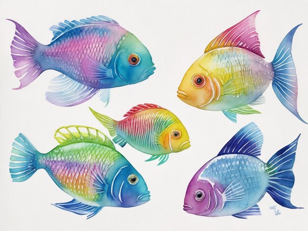 Collection de peinture aquarelle Rainbow Fish