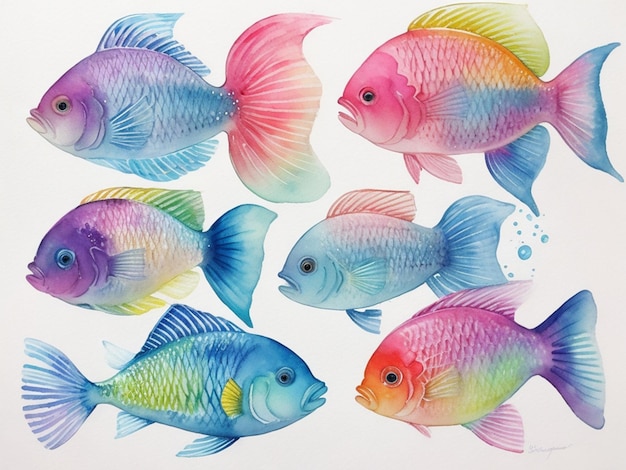 Collection de peinture aquarelle Rainbow Fish