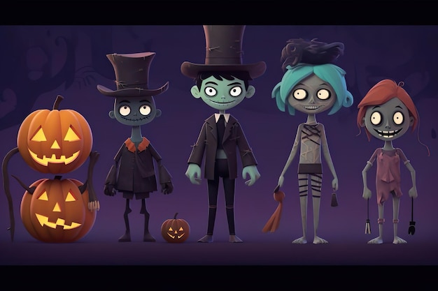 Collection de personnages d'Halloween plats dessinés à la main, réalisée avec la technologie IA générée